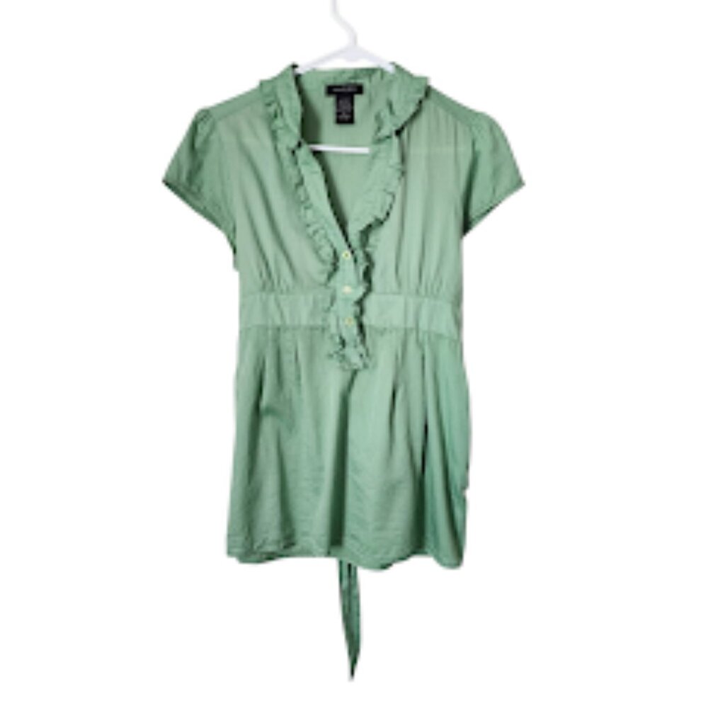 SAM & MAX x VINTAGE y2k green babydoll ruffle tie waist top size M